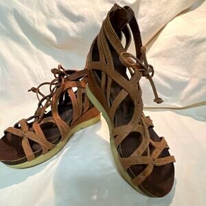 OTBT Nomadic Strappy Leather Gladiator Wedge Sandals Hickory Size 8M
